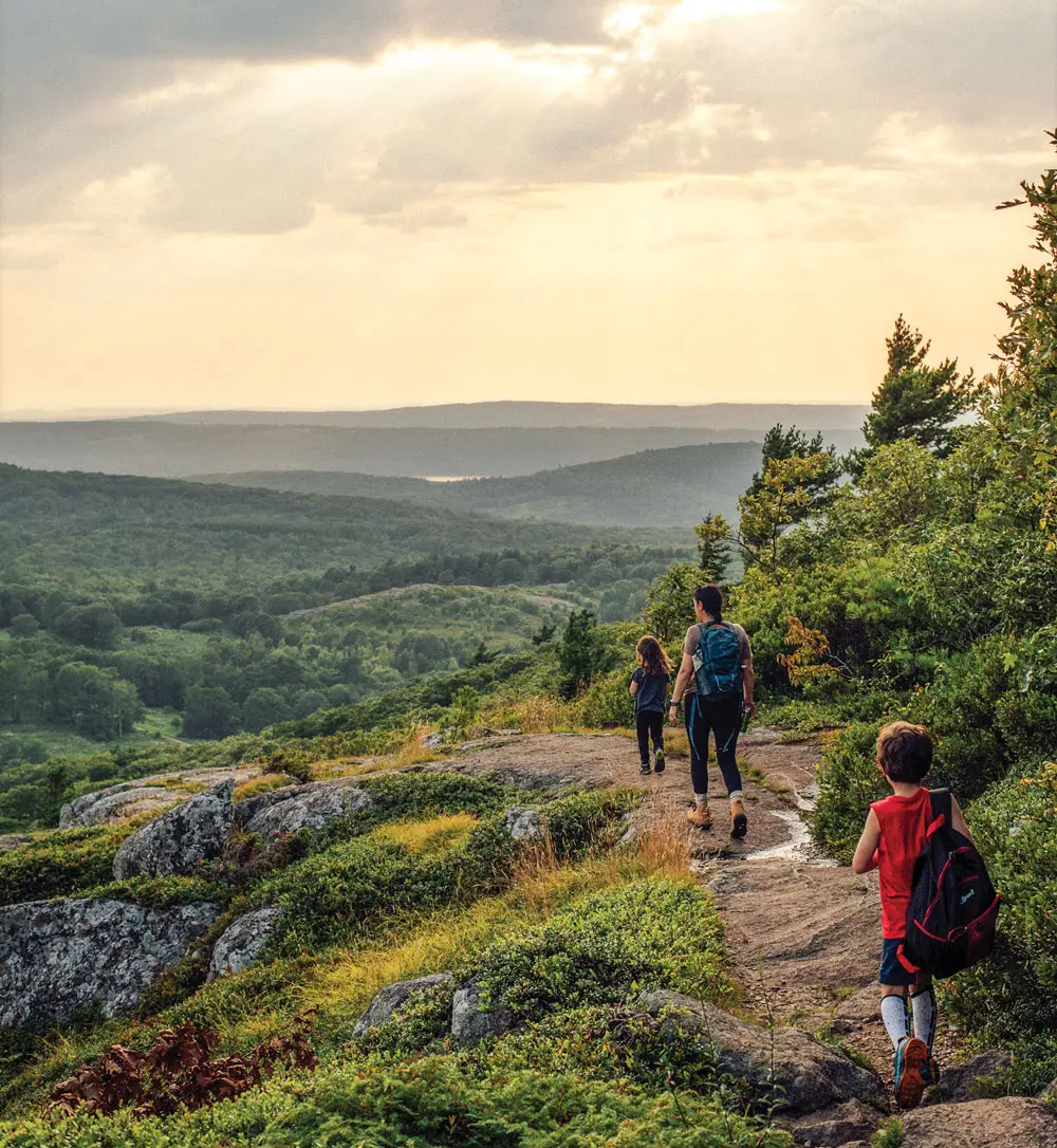 a family hiking Bald Mountain Preserve