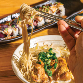sushi and chicken nanban in shoyu broth from Jin Sushi and Ramen in Saco, Maine