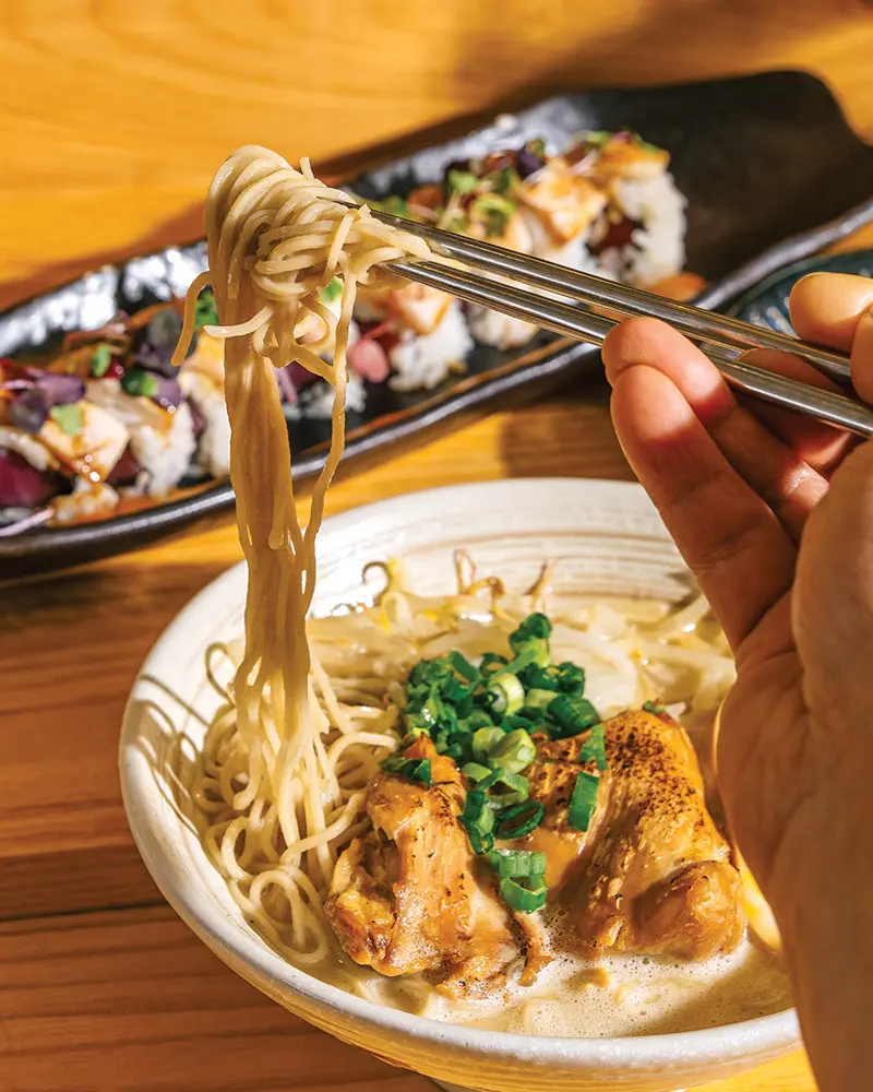 sushi and chicken nanban in shoyu broth from Jin Sushi and Ramen in Saco, Maine