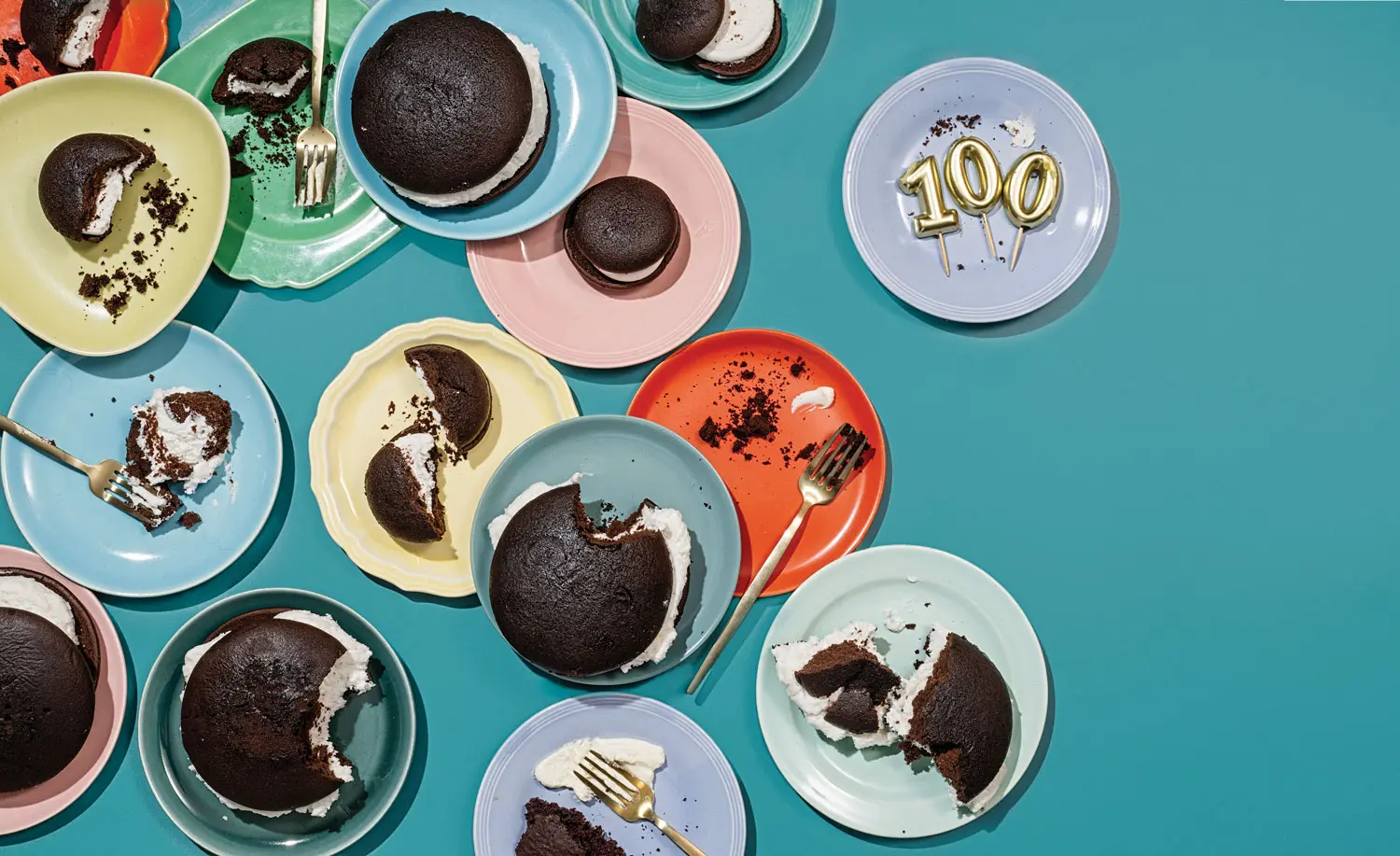 whoopie pies on colorful plates