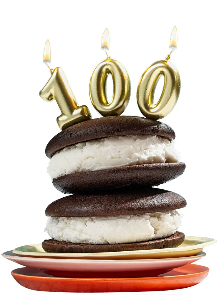 whoopie pie with 100 candles on top