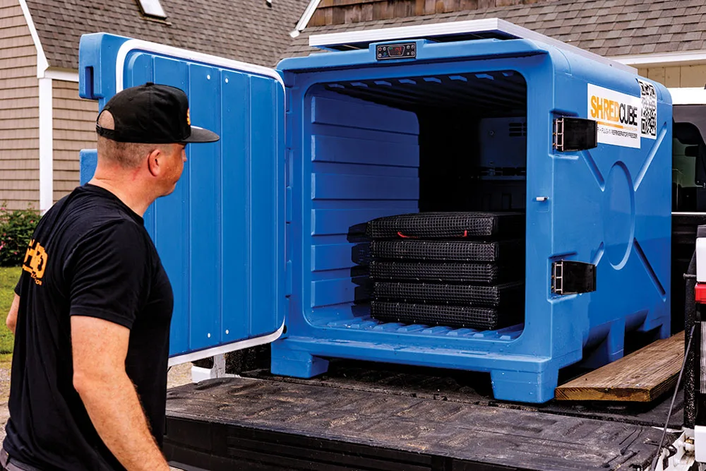 Nick Planson of Shred Electric with his solar/battery/wind-powered Shred Cube