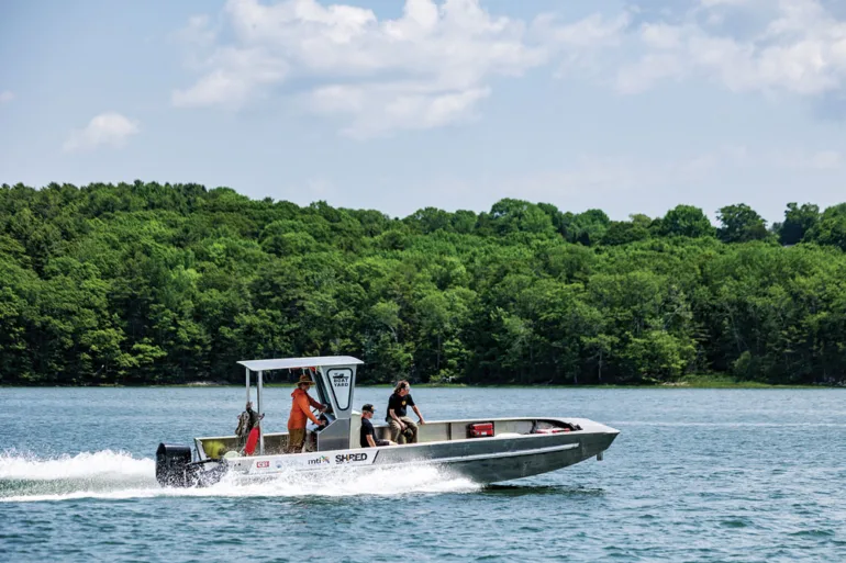 gliding along with an electric outboard