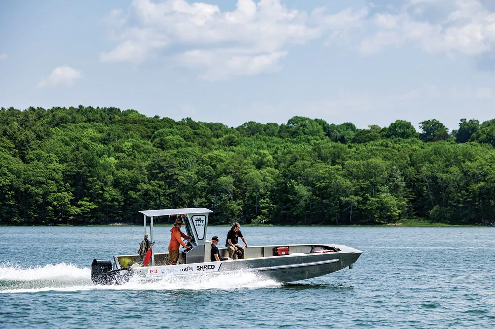 gliding along with an electric outboard