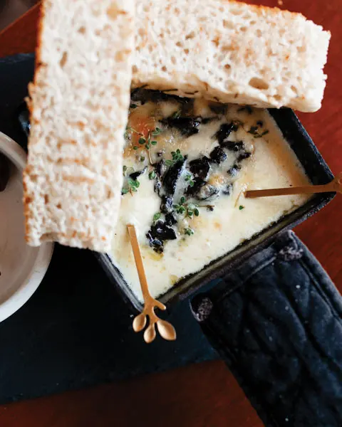 A fonduta of fontina, with black-trumpet mushrooms from Watershed Wood-Fired Kitchen, in Bethel, Maine