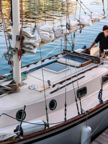Jeff Aumuller on his 31-foot fiberglass sloop