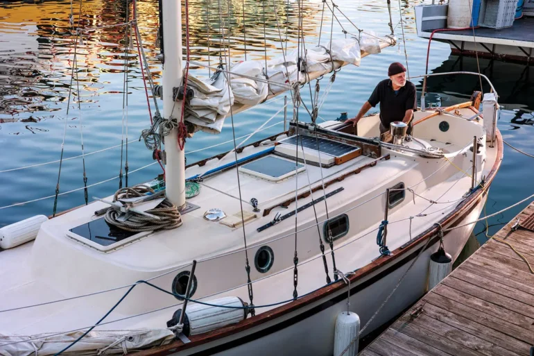 Jeff Aumuller on his 31-foot fiberglass sloop
