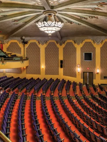 the art deco interior of the Criterion Theatre, in Bar Harbor, Maine