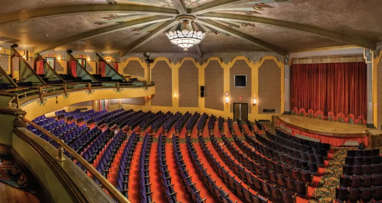 the art deco interior of the Criterion Theatre, in Bar Harbor, Maine