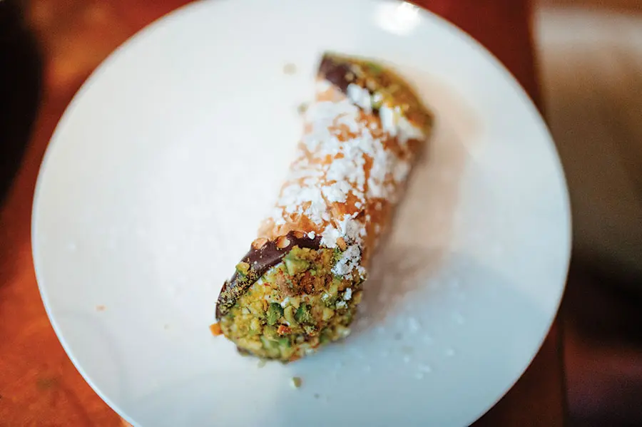 a pistachio and chocolate cannoli from Watershed Wood-Fired Kitchen