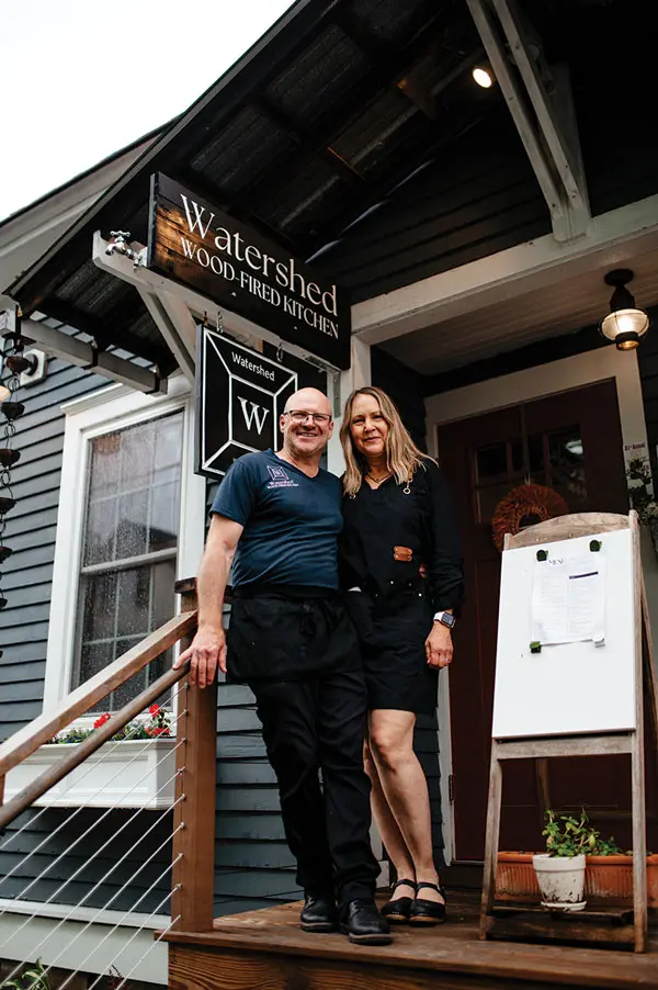 Tom DeLuca and Victoria Fimiani, owners of Watershed Wood-Fired Kitchen in Bethel, Maine